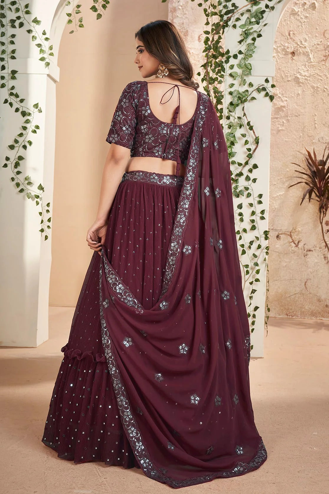 Faux Georgette Designer Lehenga Choli In Wine Colour LC1270085 B