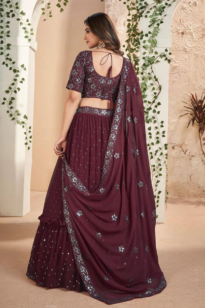 Faux Georgette Designer Lehenga Choli In Wine Colour LC1270085 B
