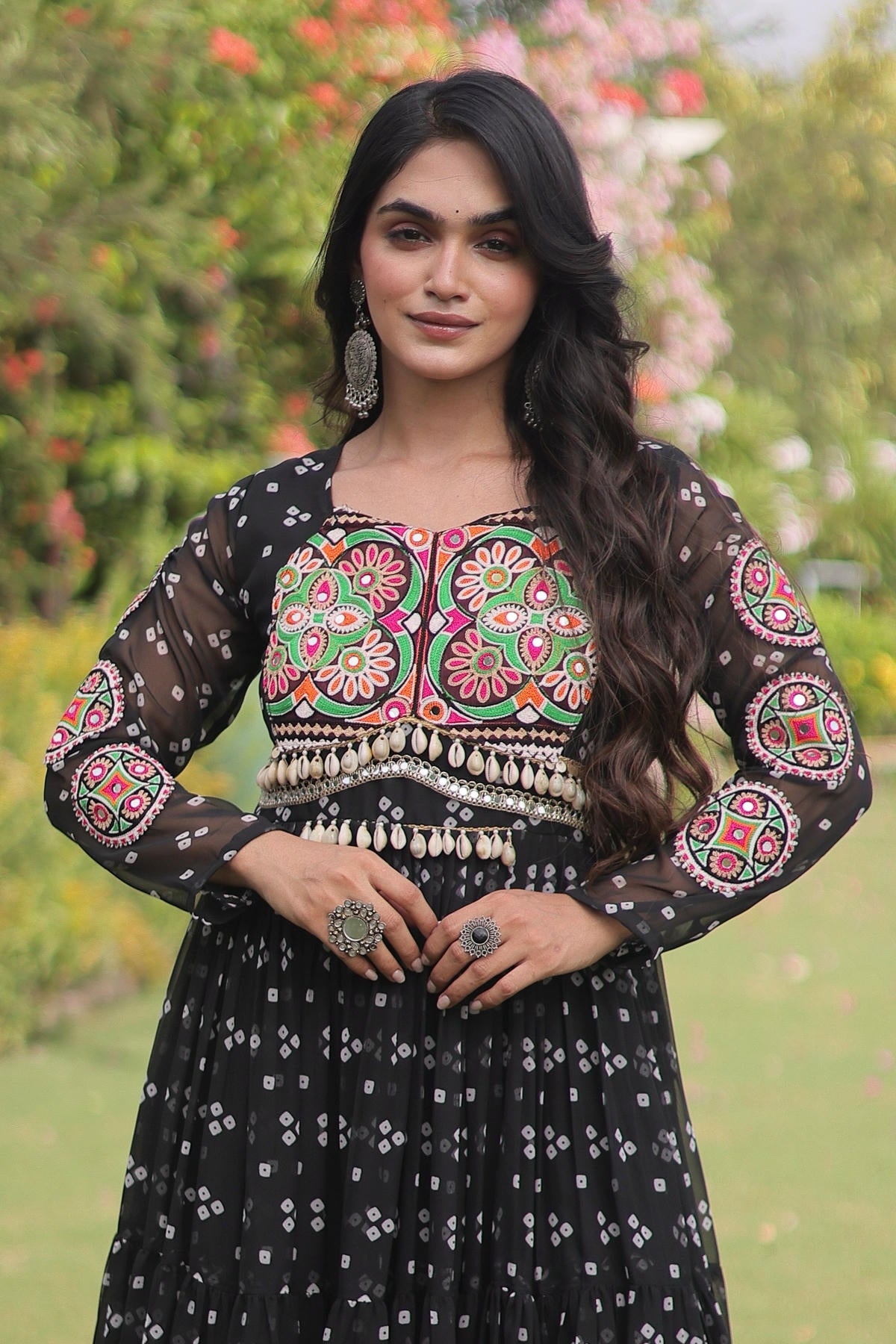 Faux Georgette Printed Stitched Gown In Black Colour
