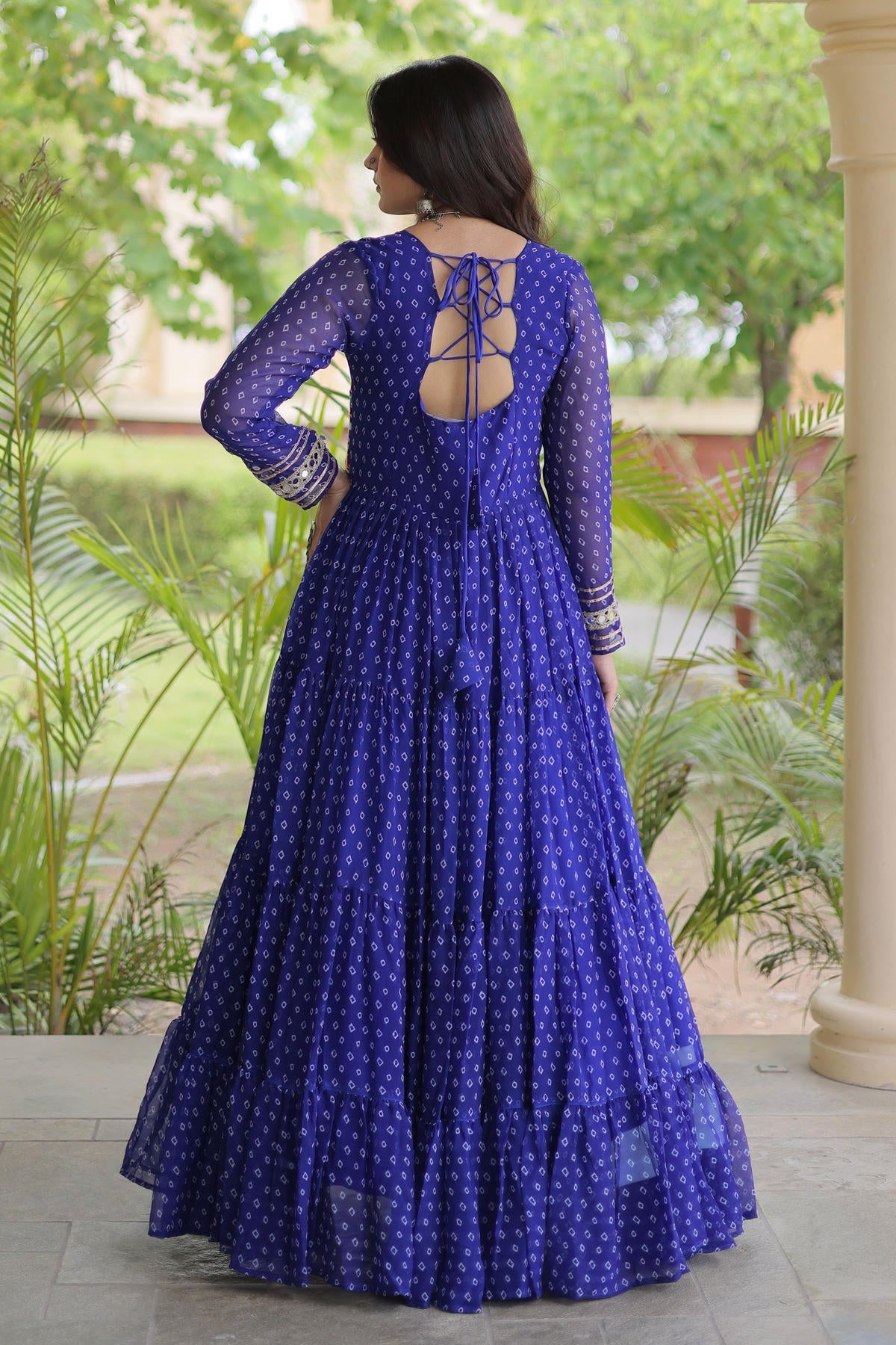 Faux Georgette Printed Stitched Gown In Blue Colour