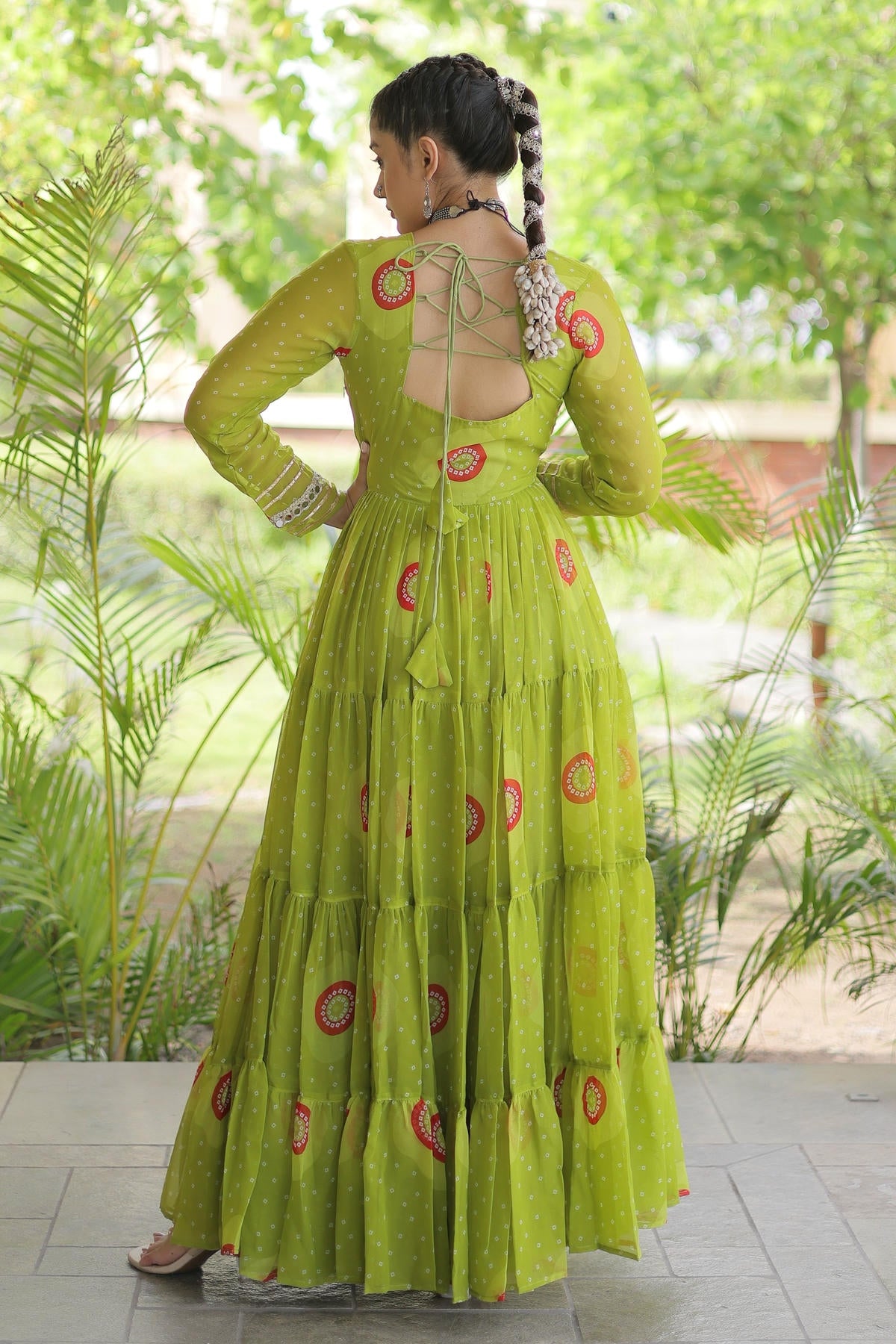 Faux Georgette Printed Stitched Gown In Perrot Green Colour