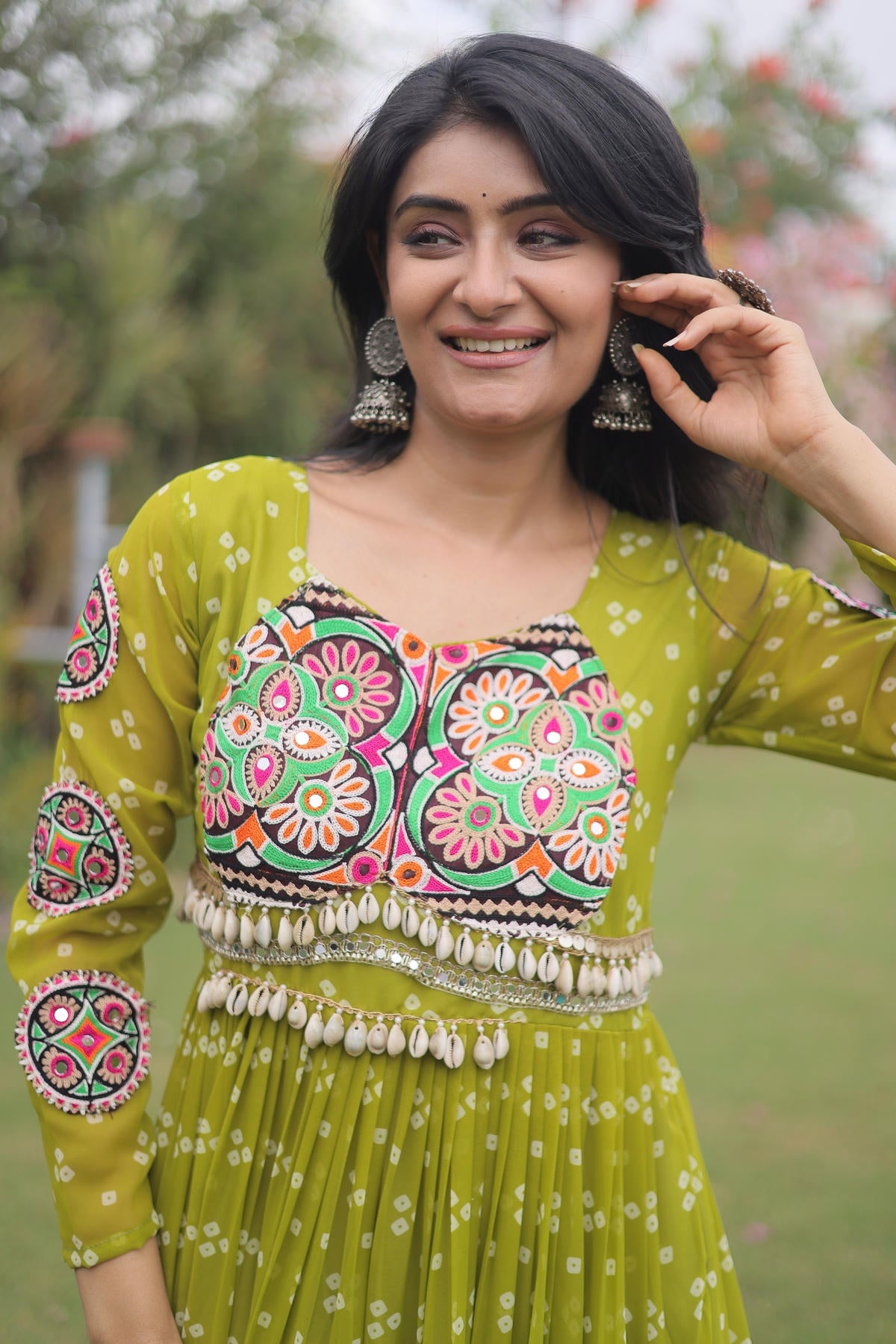 Faux Georgette Printed Stitched Gown In Perrot Green Colour