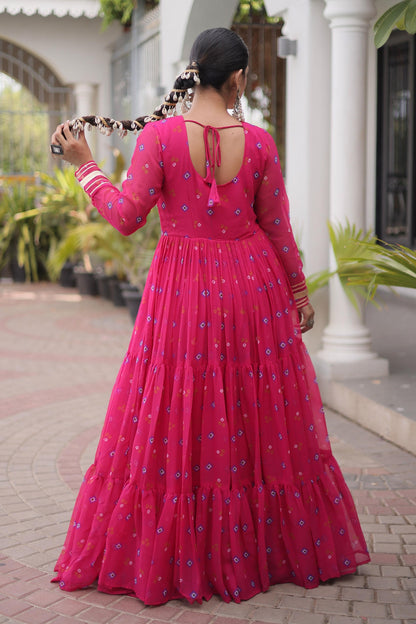 Faux Georgette Printed Stitched Gown In Pink Colour