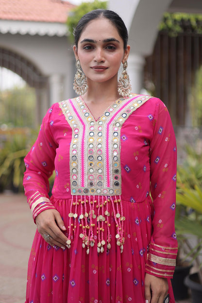 Faux Georgette Printed Stitched Gown In Pink Colour