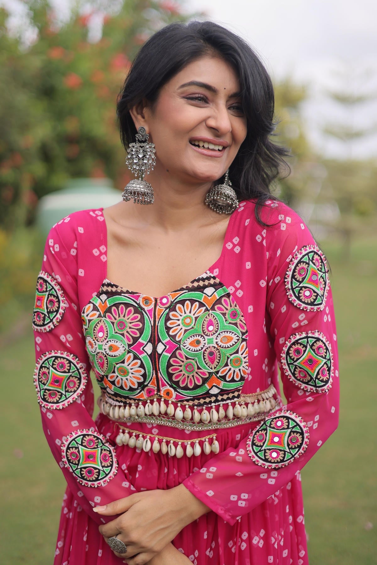 Faux Georgette Printed Stitched Gown In Pink Colour