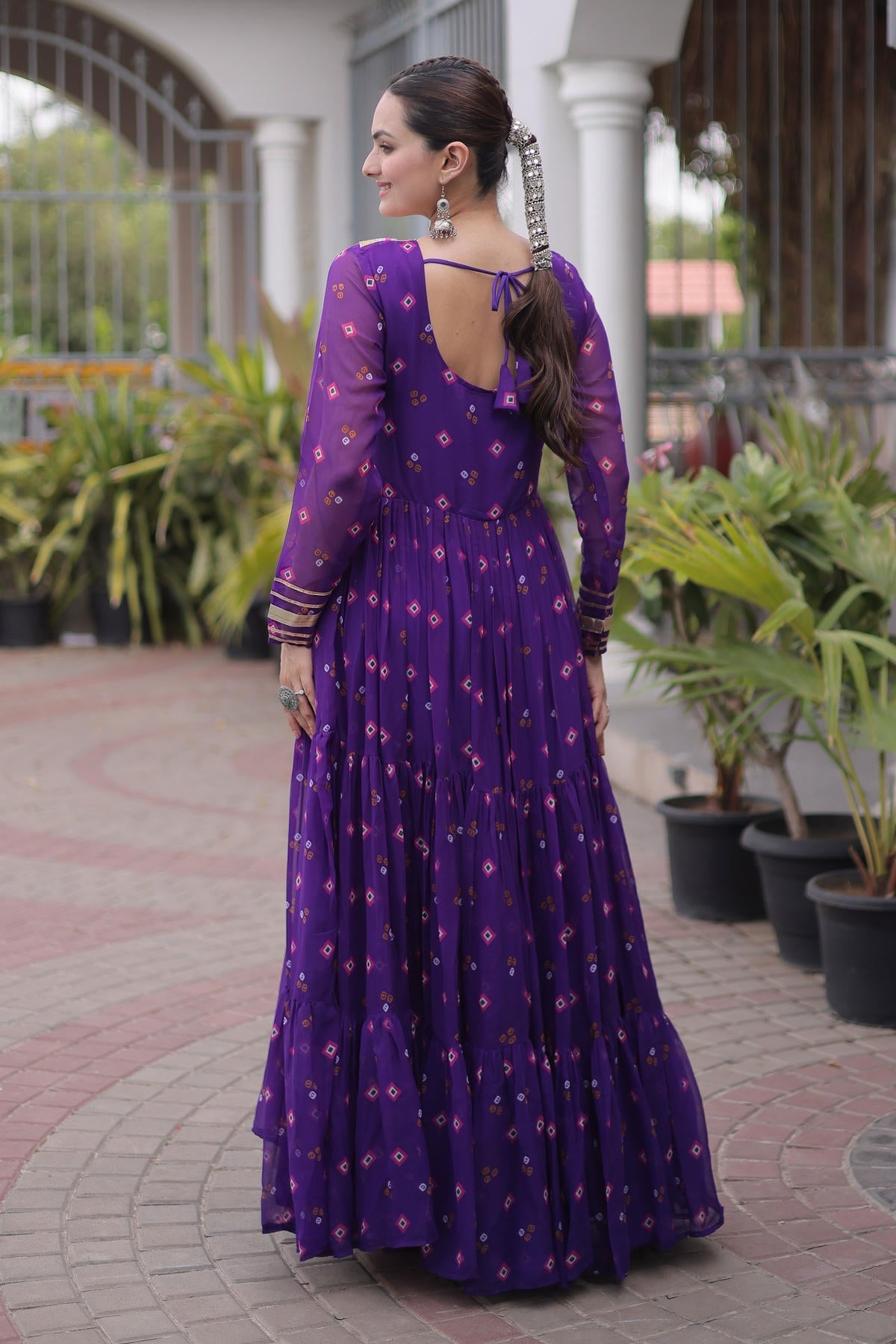 Faux Georgette Printed Stitched Gown In Purple Colour