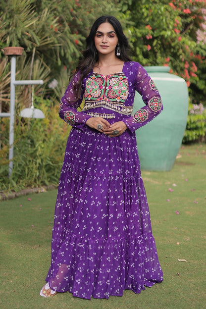 Faux Georgette Printed Stitched Gown In Purple Colour