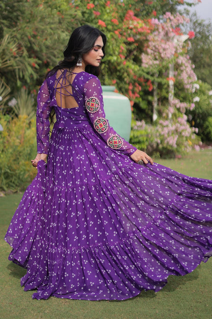 Faux Georgette Printed Stitched Gown In Purple Colour