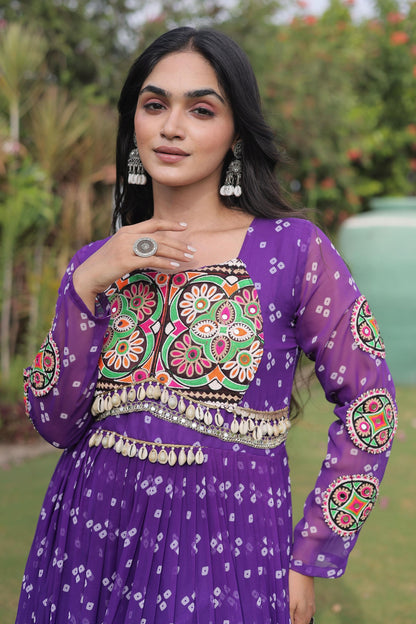 Faux Georgette Printed Stitched Gown In Purple Colour