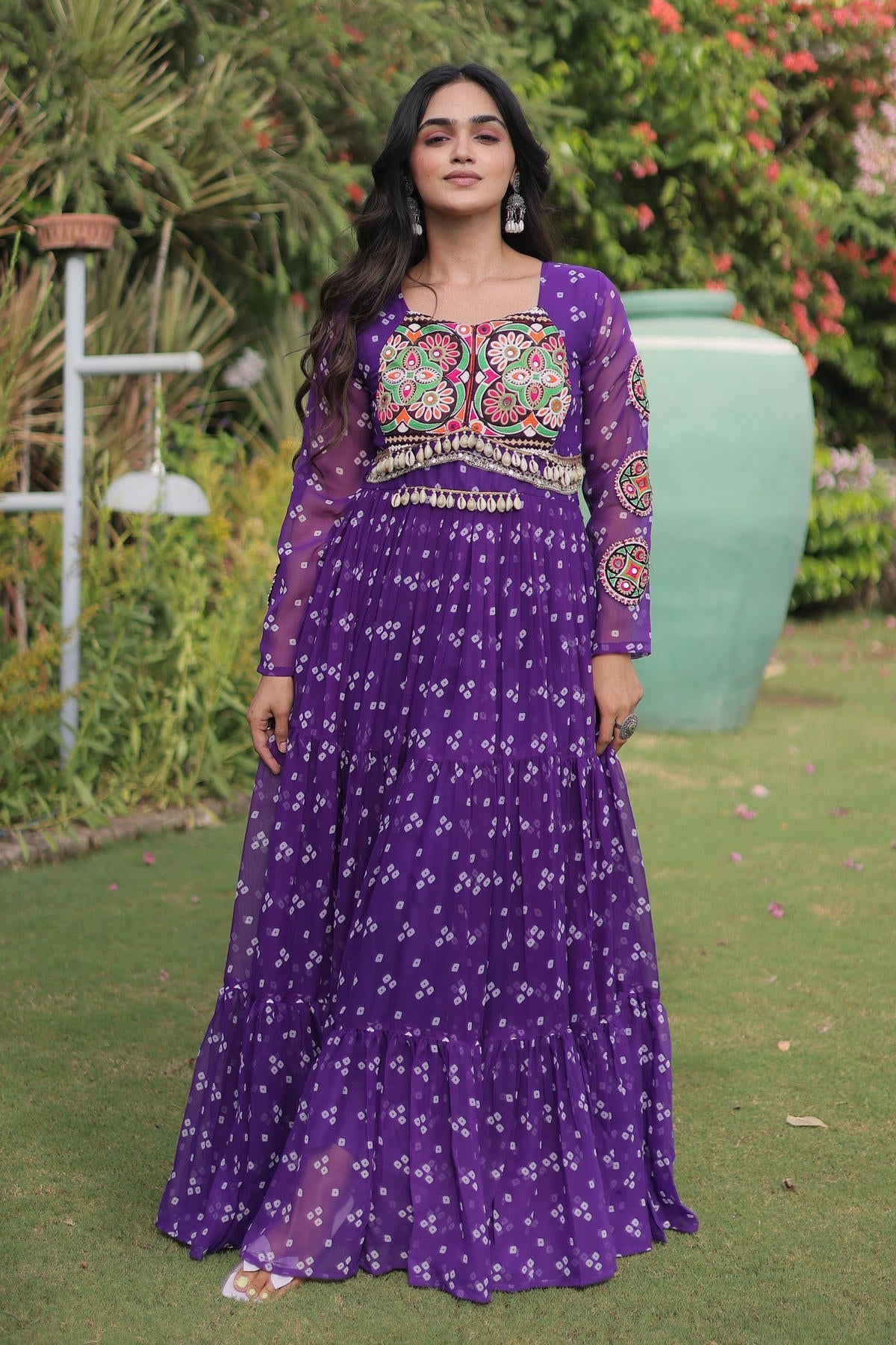 Faux Georgette Printed Stitched Gown In Purple Colour