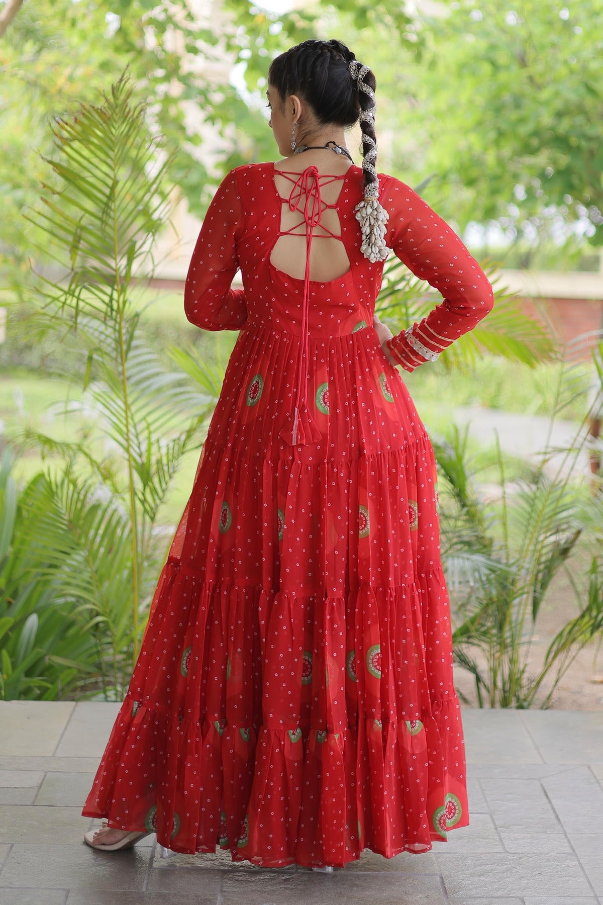 Faux Georgette Printed Stitched Gown In Red Colour