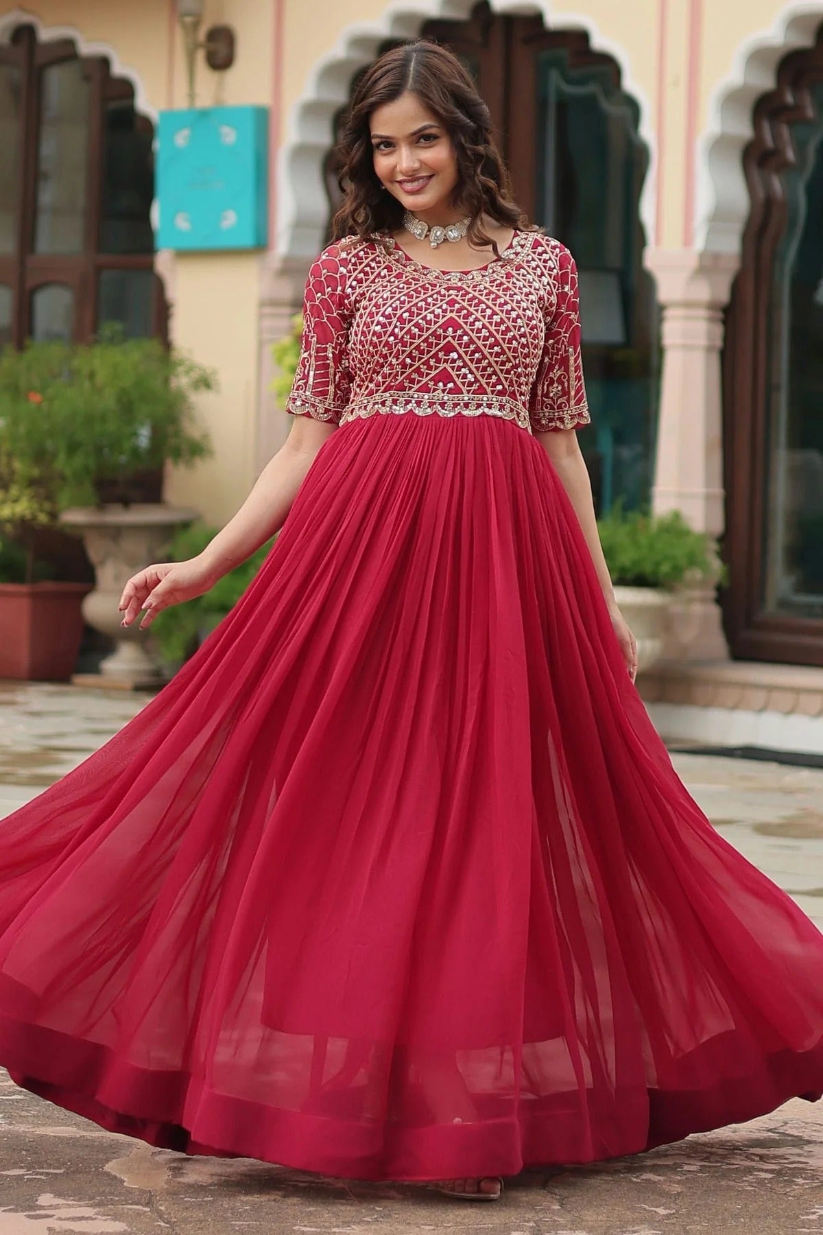 Faux Georgette Readymade Long Gown GW1110545