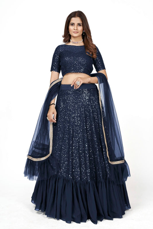 Georgette Designer Lehenga Choli In Dark Blue Colour LC1270009 A
