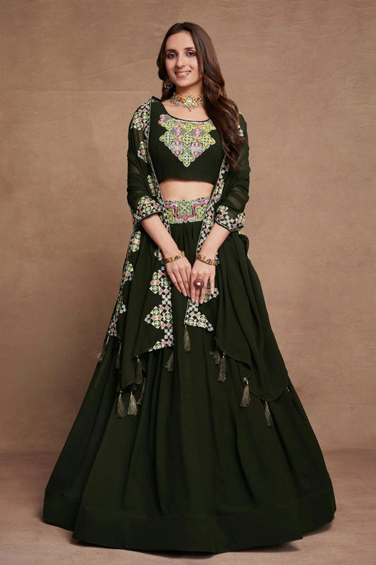 Georgette Designer Lehenga Choli In Green Colour LC1270076 A