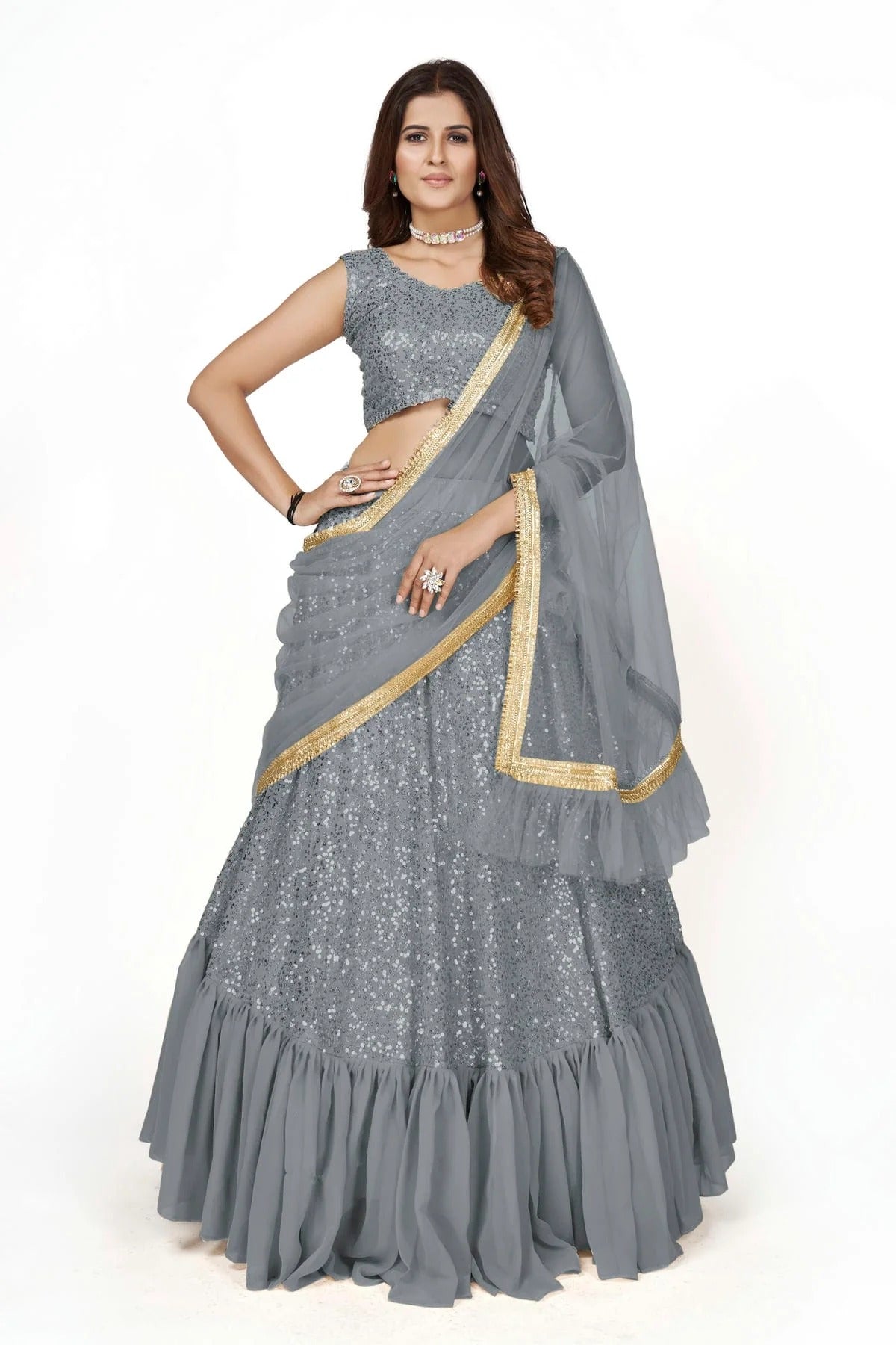 Georgette Designer Lehenga Choli In Grey Colour LC1270011 A