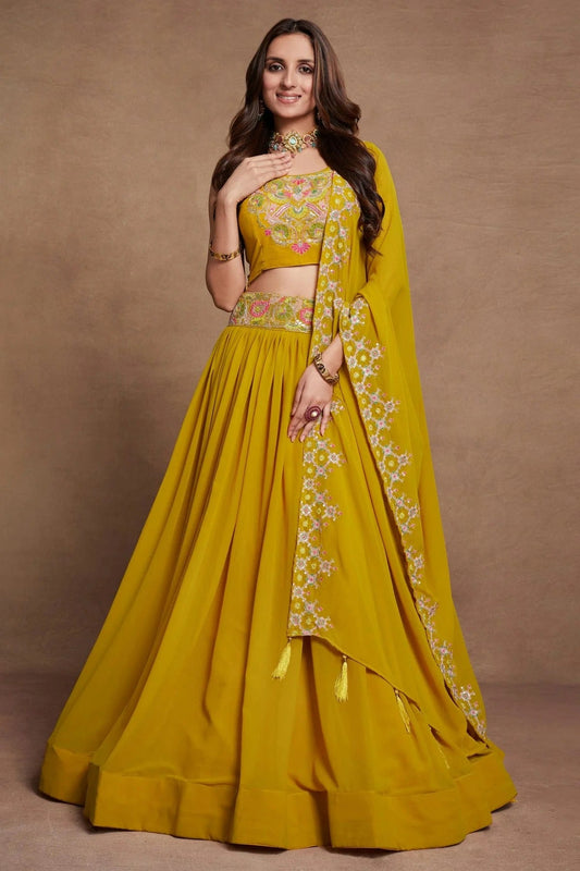 Georgette Designer Lehenga Choli In Mustard Colour LC1270078 A