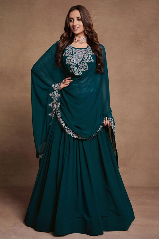 Georgette Designer Lehenga Choli In Teal Blue Colour LC1270080 A