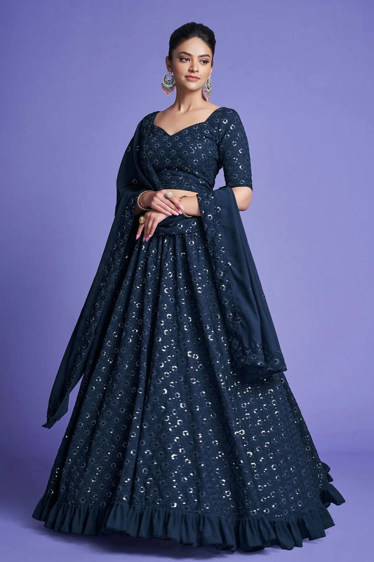 Georgette Designer Lehenga Choli In Teal Blue Colour LC1270094 A