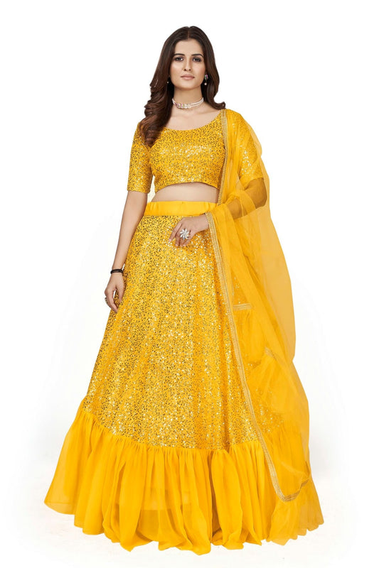 Georgette Designer Lehenga Choli In Yellow Colour LC1270010 A