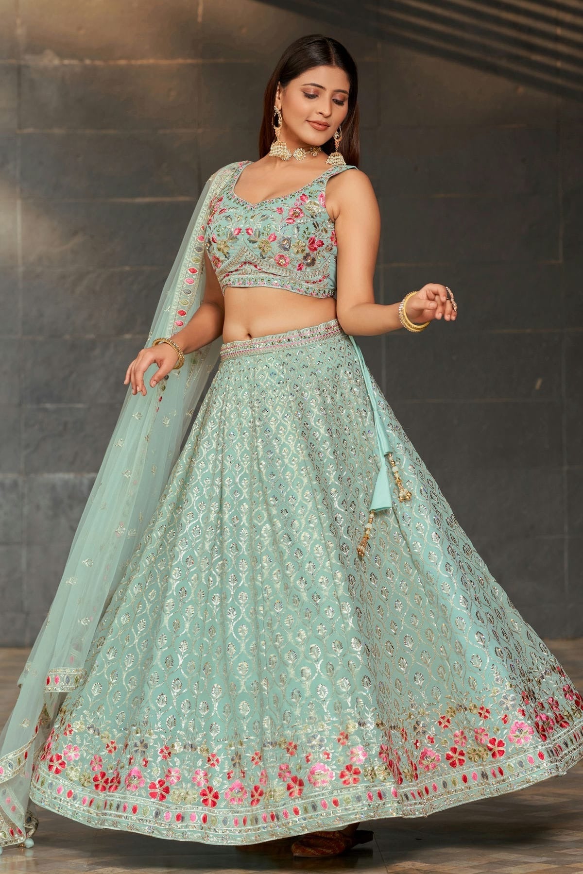 Georgette Embroidery A Line Lehenga Choli LC1010197