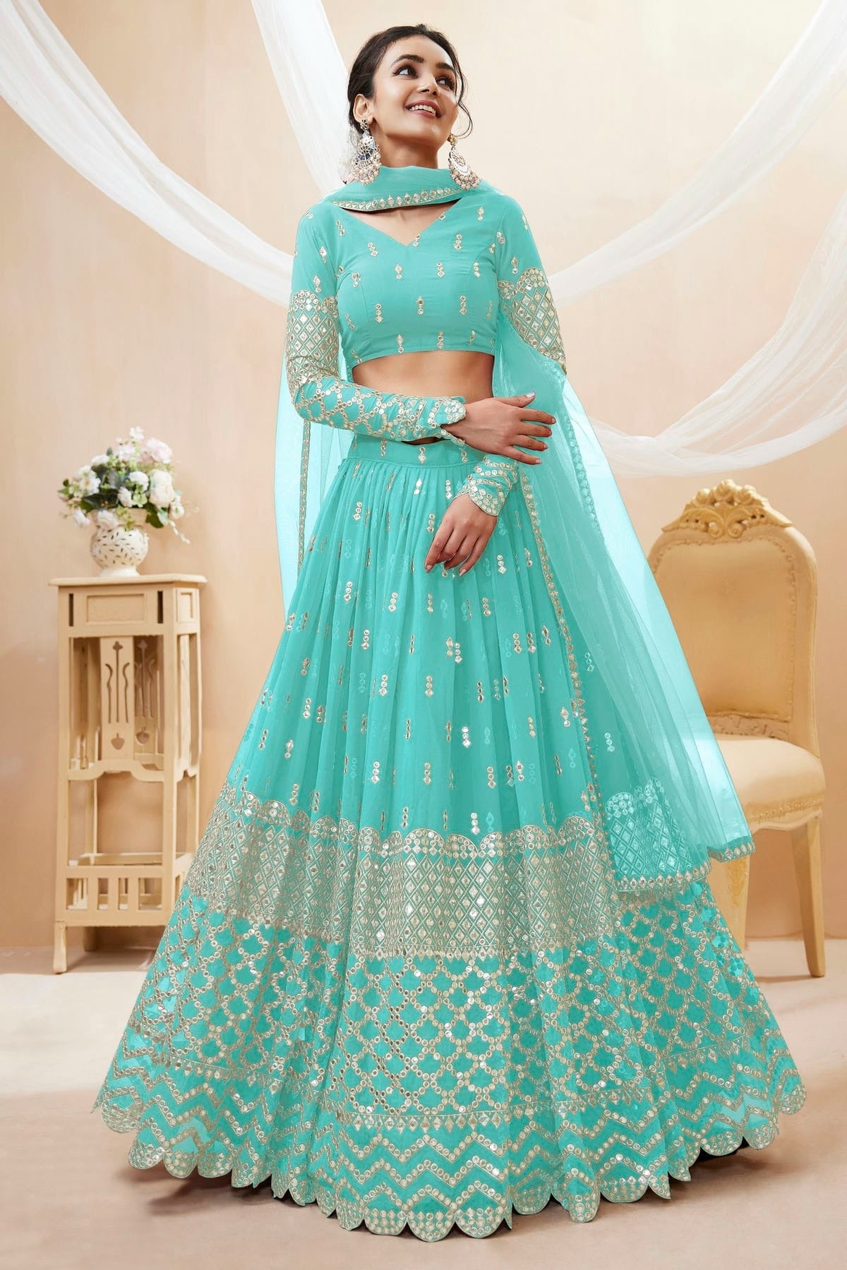 Georgette Embroidery A Line Lehenga Choli LC1010215