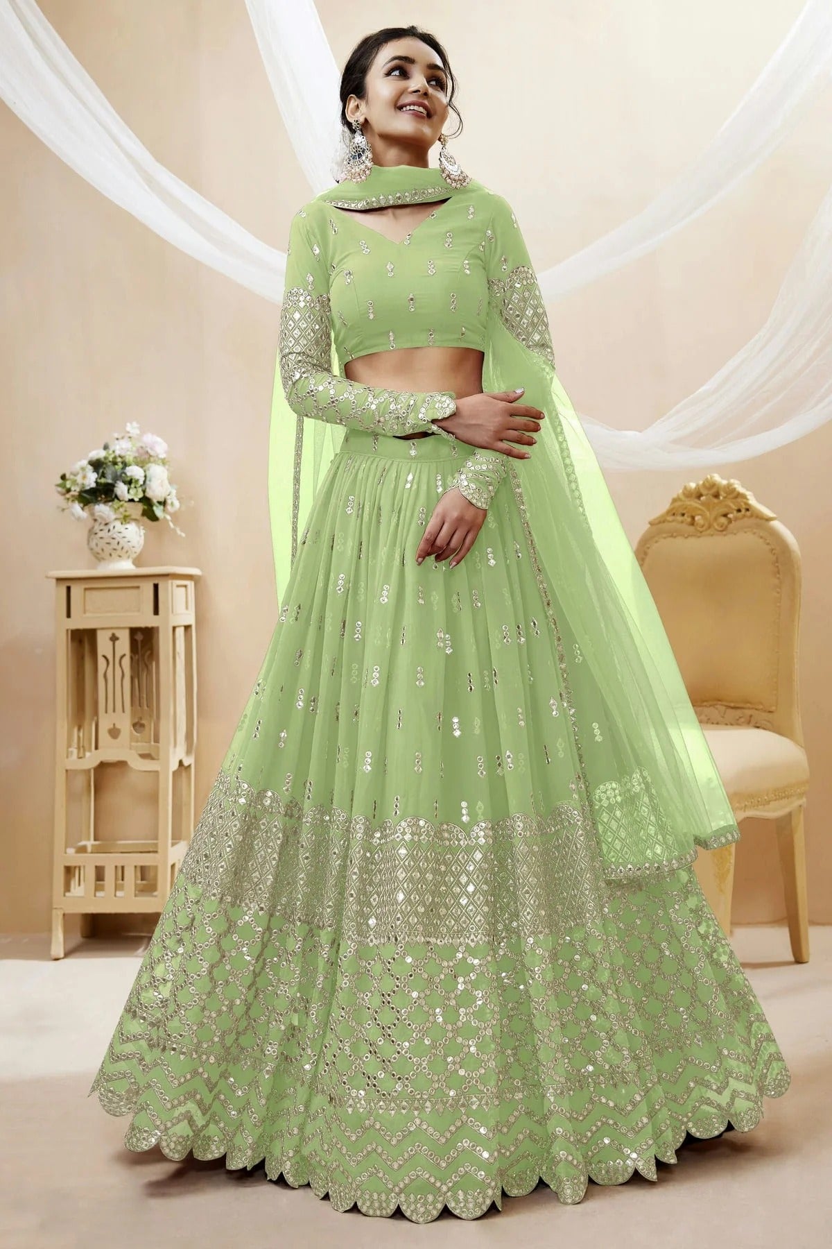 Georgette Embroidery A Line Lehenga Choli LC1010217