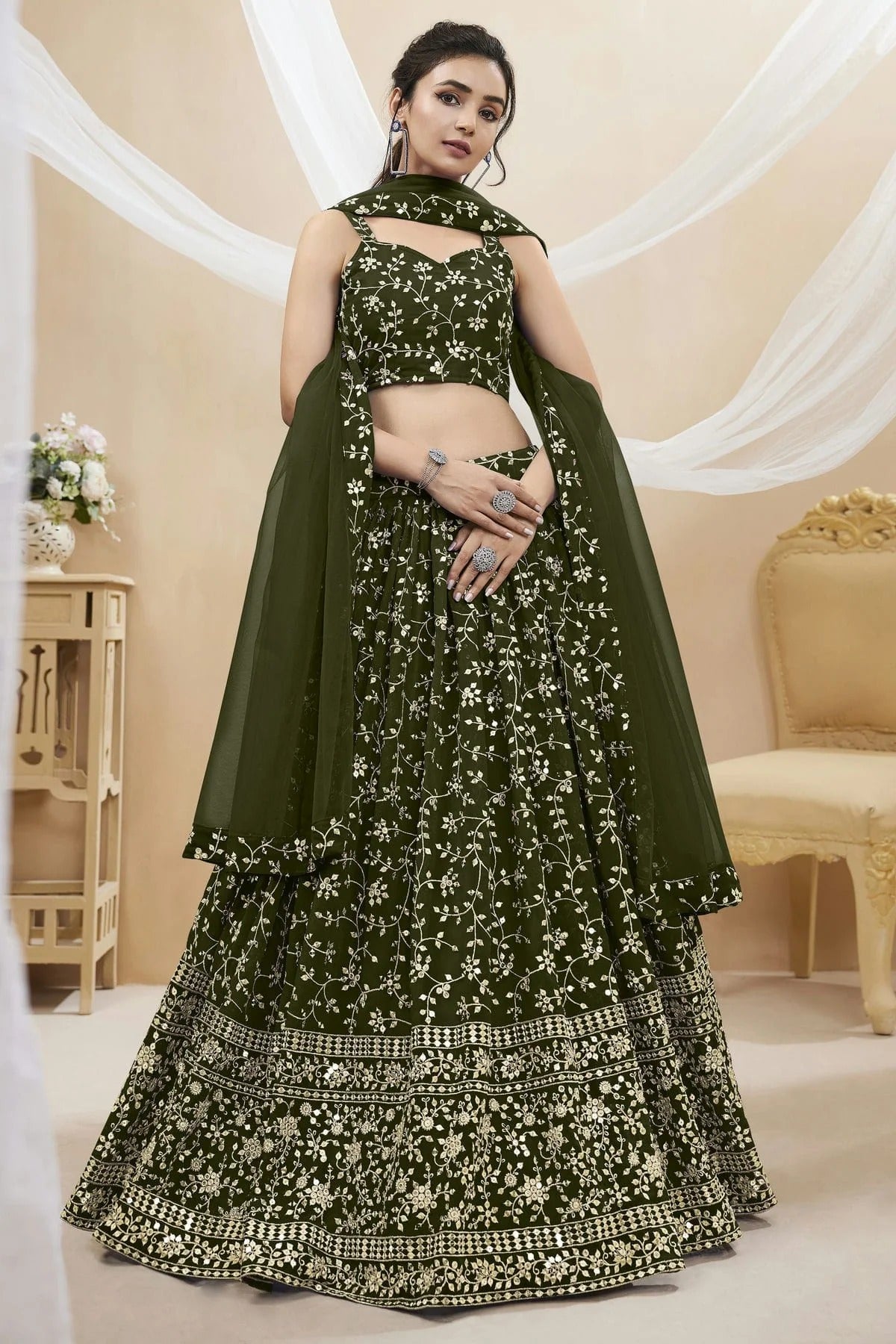 Georgette Embroidery A Line Lehenga Choli LC1010261