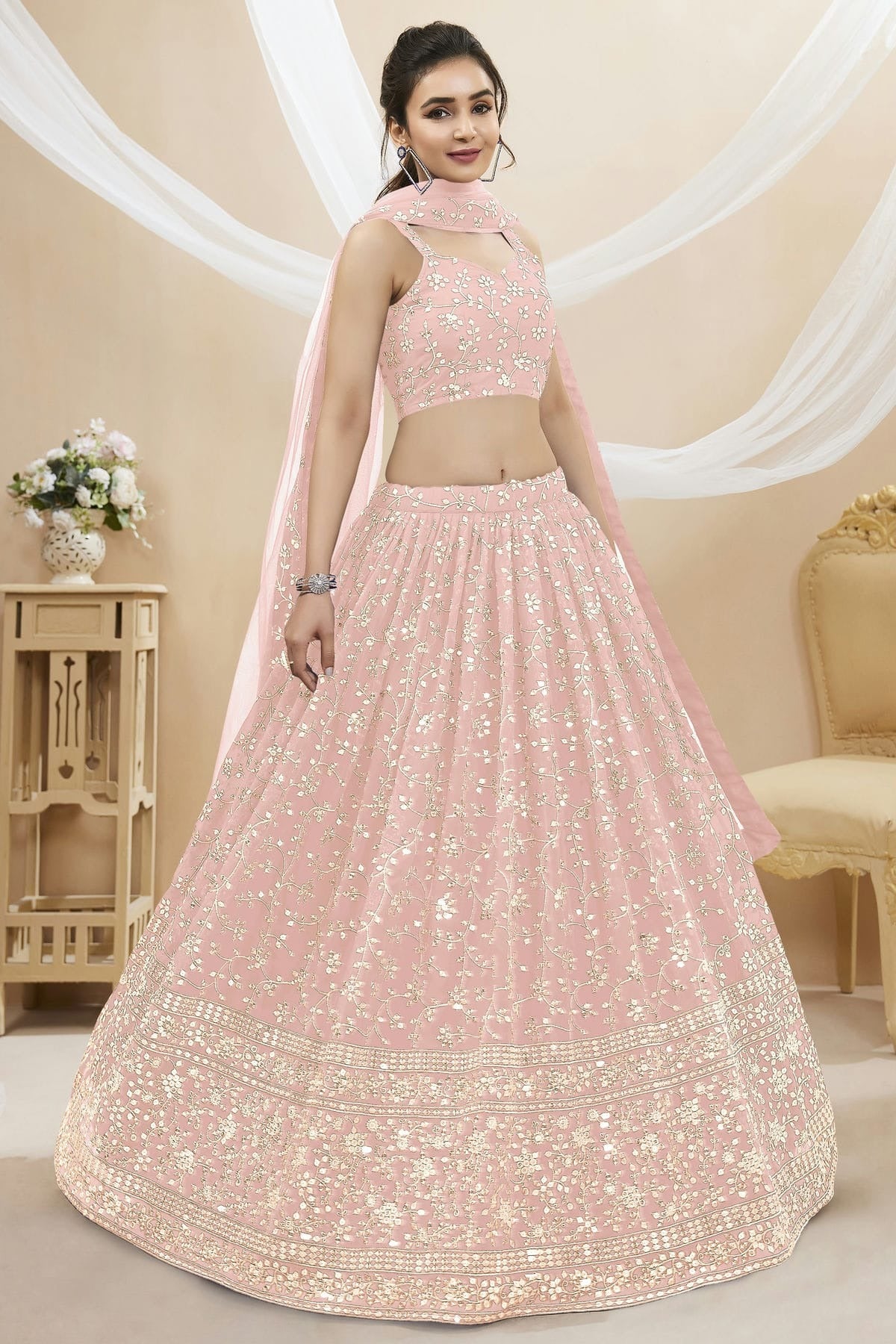 Georgette Embroidery A Line Lehenga Choli LC1010262