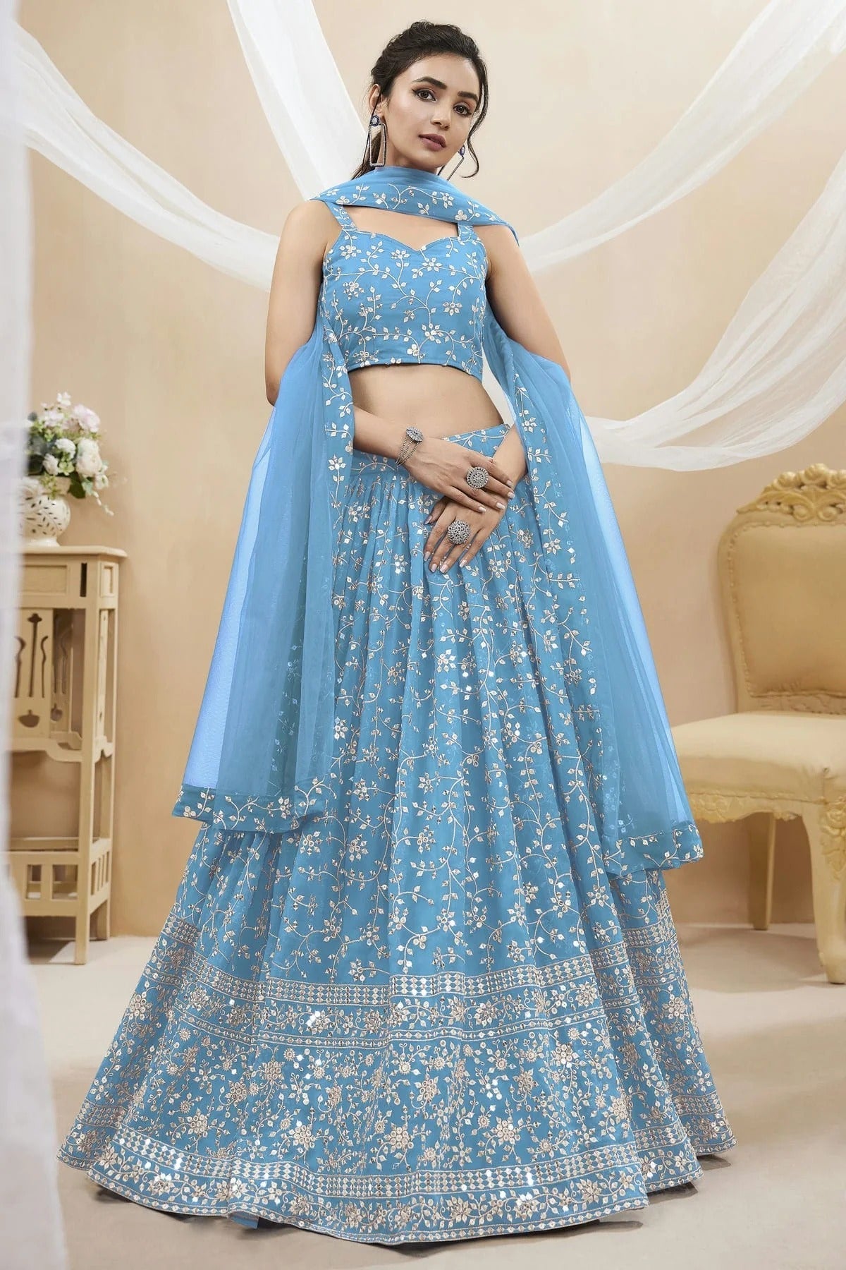 Georgette Embroidery A Line Lehenga Choli LC1010264