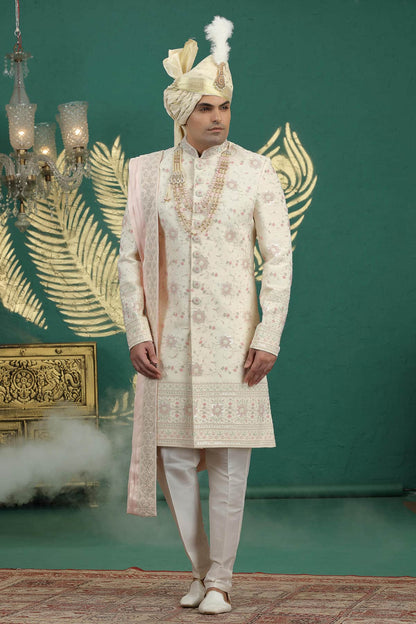 Gold Colour Art Silk Embroidery Sherwani