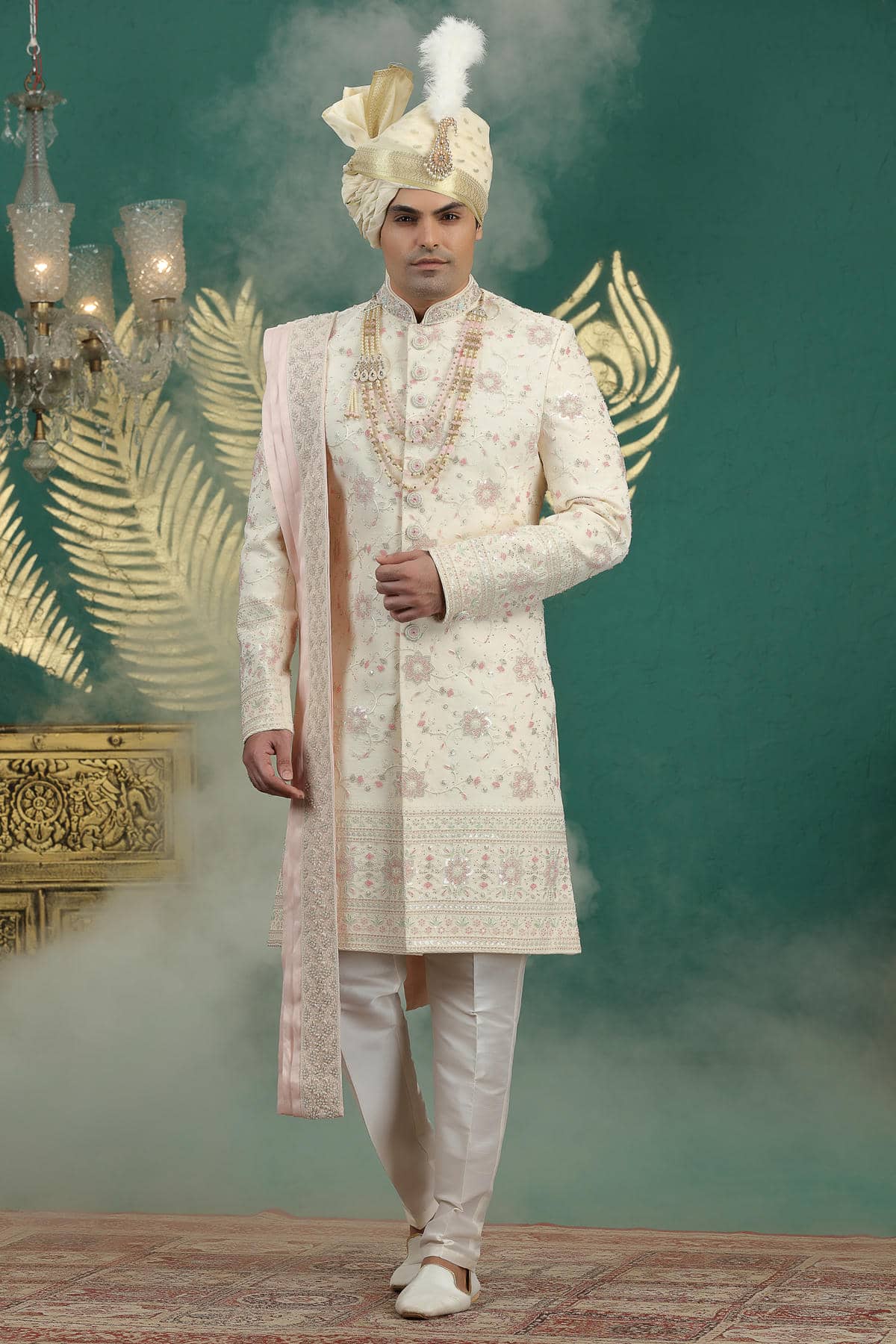 Gold Colour Art Silk Embroidery Sherwani
