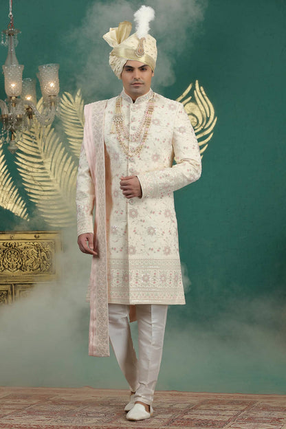 Gold Colour Art Silk Embroidery Sherwani