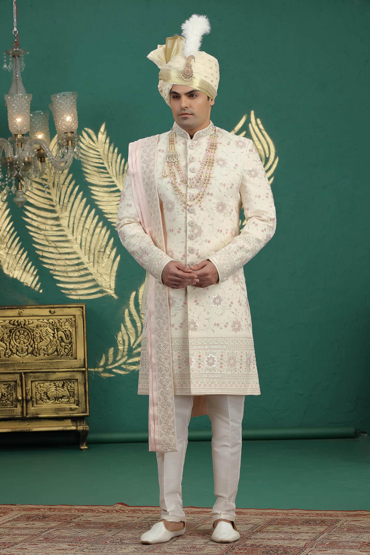 Gold Colour Art Silk Embroidery Sherwani