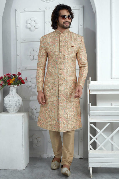 Gold Colour Art Silk Sherwani With Churidar Pant SH1230079 A
