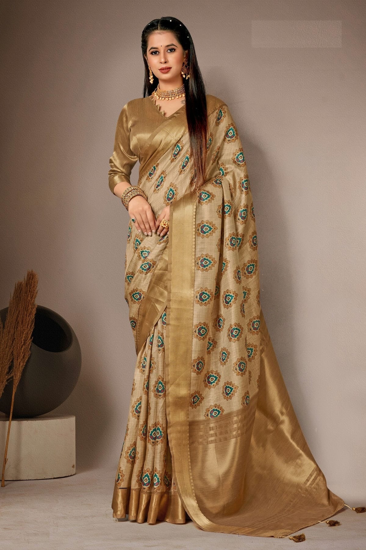 Gold Colour Bhagalpuri Silk Printed Saree LC1121599