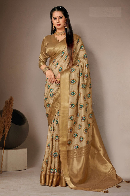 Gold Colour Bhagalpuri Silk Printed Saree LC1121599