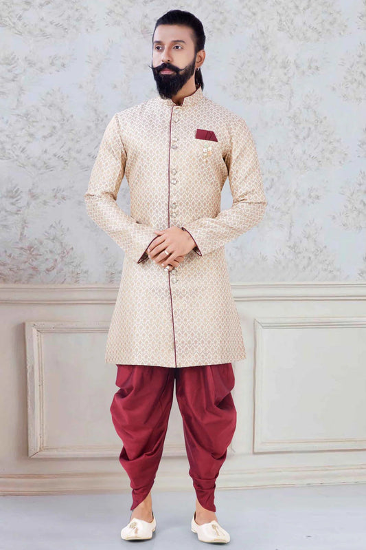 Gold Colour Brocade  Festival Wear Dhoti Sherwani SH1130004