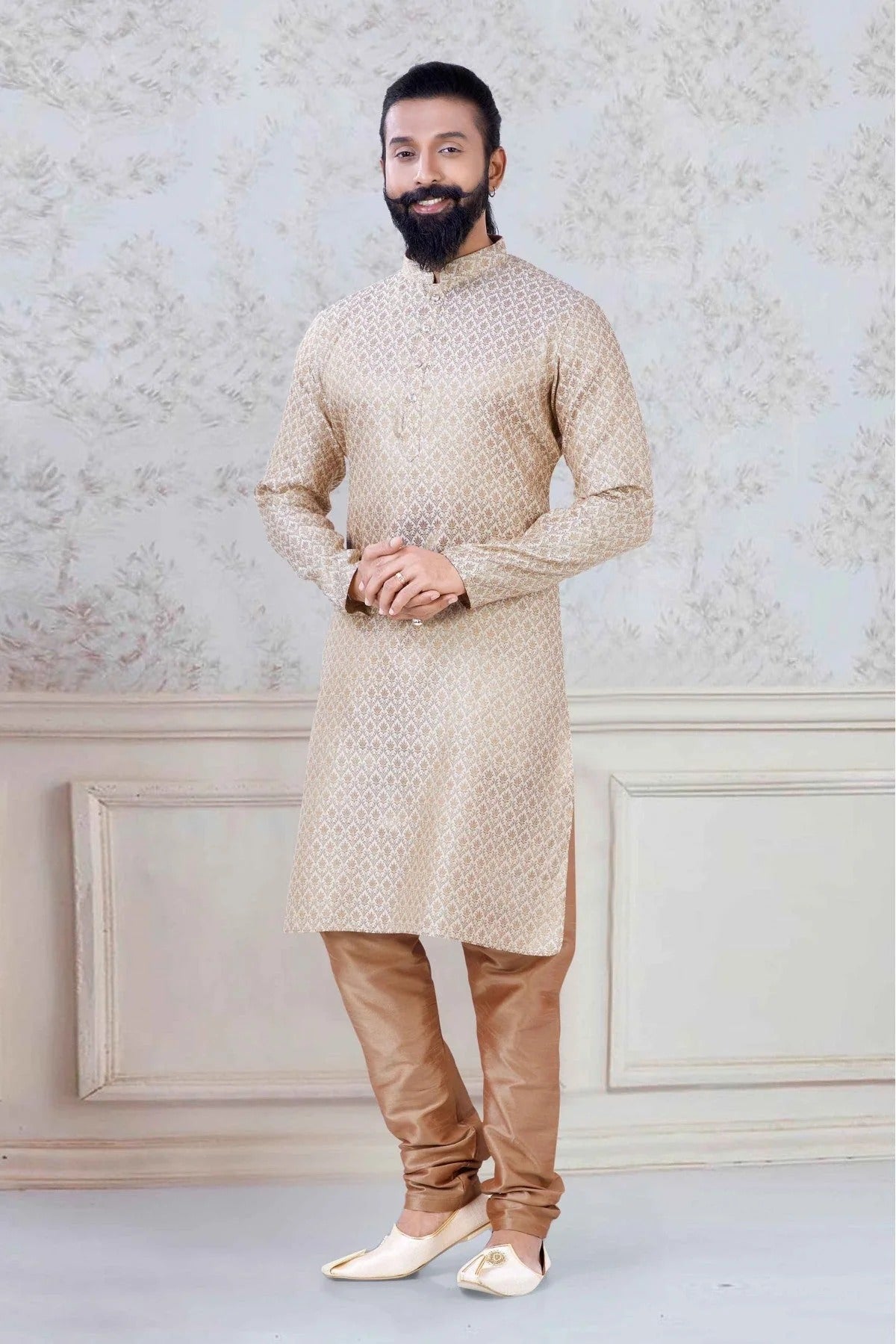 Gold Colour Brocade  Festival Wear Kurta Pajama KP1130075