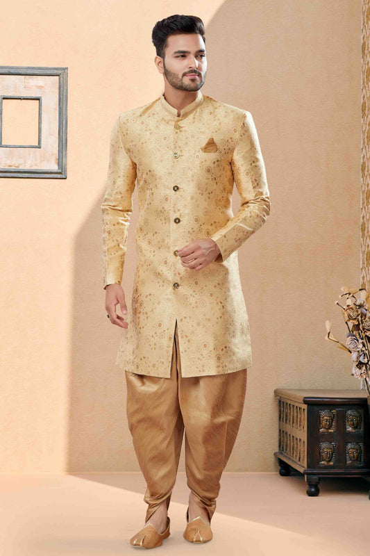 Gold Colour Dhoti Sherwani In Banarasi Jacquard Fabric SH1040402
