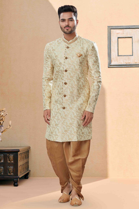 Gold Colour Dhoti Sherwani In Banarasi Jacquard Fabric SH1040407