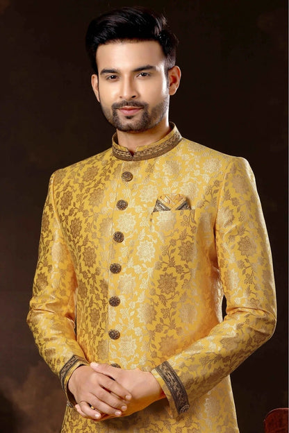 Gold Colour Jacquard Sherwani SH1040356 A