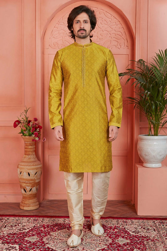 Gold Colour Jacquard Silk Brocade Kurta Pajama KP1230233
