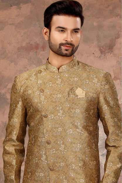 Gold Colour Jacquard Thread Work Sherwani SH1040353 A