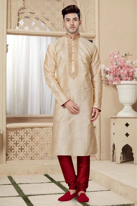 Gold Colour Kurta Pajama In Art Dhupion Fabric KP1040003