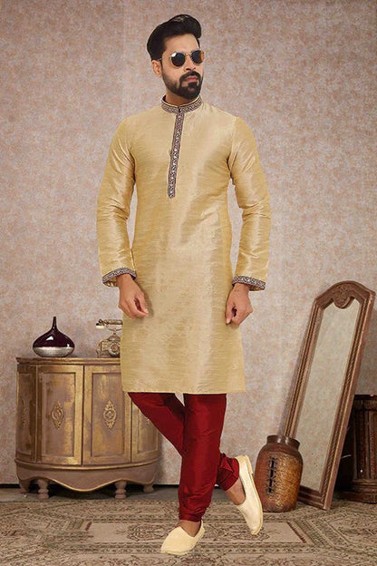 Gold Colour Kurta Pajama In Dupion Silk KP1210139