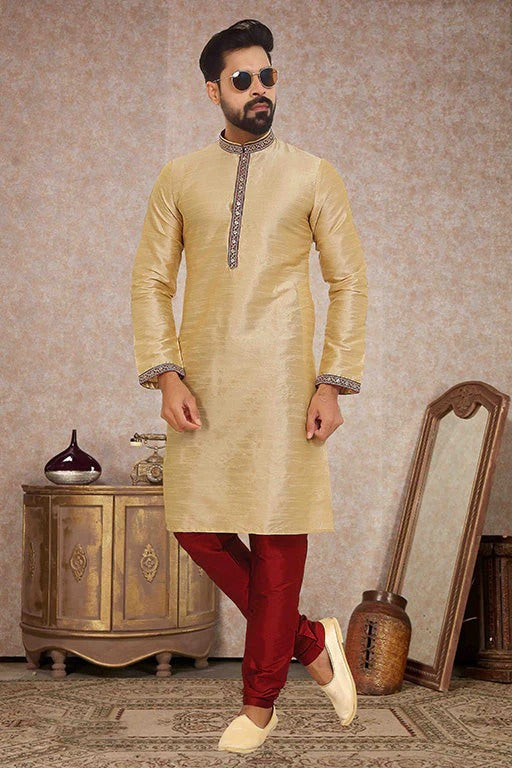 Gold Colour Kurta Pajama In Dupion Silk KP1210139