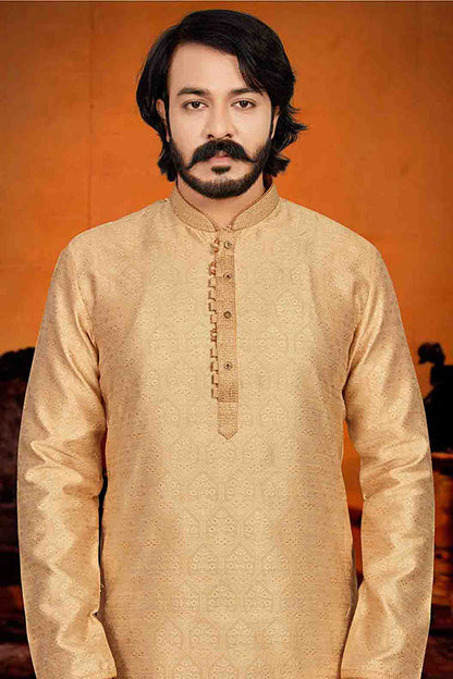 Gold Colour Kurta Pajama In Jacquard KP1210245 A