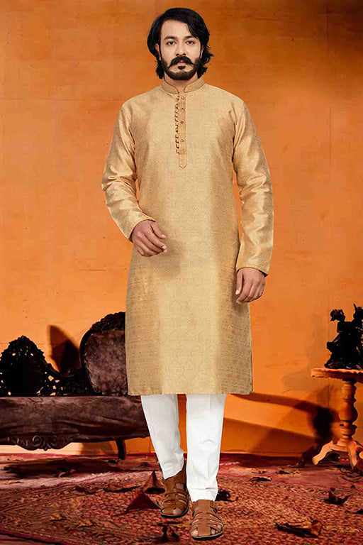 Gold Colour Kurta Pajama In Jacquard KP1210245