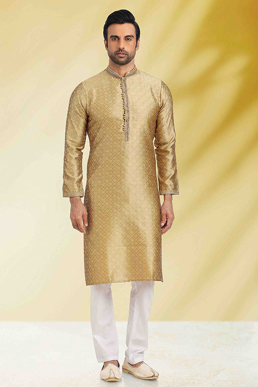 Gold Colour Kurta Pajama In Jacquard KP1210281