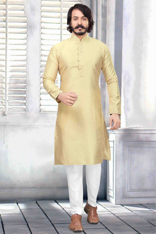 Gold Colour Kurta Pajama In Jacquard Silk KP1210035